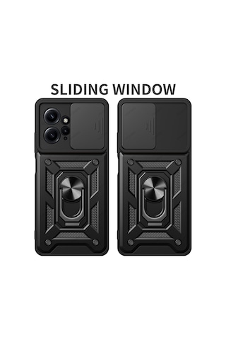 Xiaomi Redmi Note 12 4G Kılıf Pars Lens Sürgülü Yüzüklü Standlı Sert Kılıf