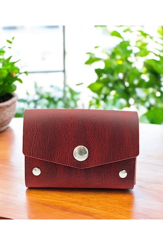 Cronder Hakiki Deri Yan Model Kutu Kartlık Kırmızı