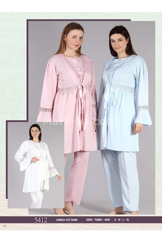 Bone Club 5412 Bayan Hamile Lohusa 3 Lü Sabahlıklı Pijama Takımı