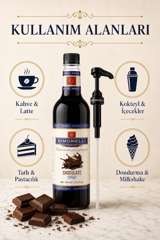 Simonelli Çikolata Aromalı Kahve ve Kokteyl Şurubu 700 ML + Pompa