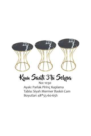 Brc Kum Saati Zigon Siyah Mermer Temper Cam Metal Transmisyon Çelik Gold Renk Kaplama El Yapım