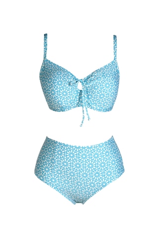 Endeep Kadın Balenli Destekli Büyük Beden Açık Mavi Yüksek Bel Bikini Takımı Açık Mavi