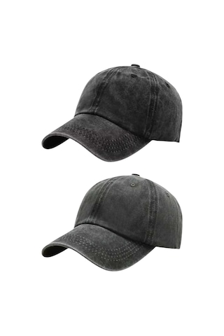 Tezzgelsin Unisex Eskitme Vintage Pamuklu Ayarlanabilir Beyzbol Kep Şapka 2'li Set Siyah - Haki