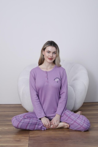 Boyraz Lindros Kadın Pamuk'lu Düğme Yaka Raporlu İnterlok Kışlık Pijama Takımı 05031 - 1 Adet Mor