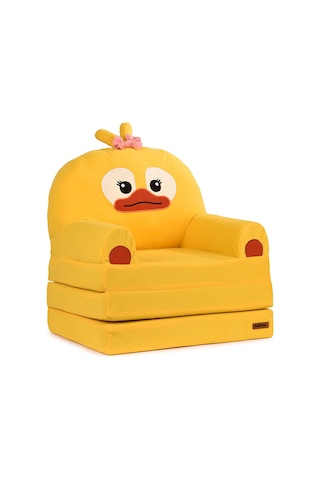 Portatif Katlanabilir Sevimli Çocuk Koltuğu - 3 Katlı Çocuk Yatak Koltuk - Taşınabilir Bebek Koltuğu Sarı Beyaz