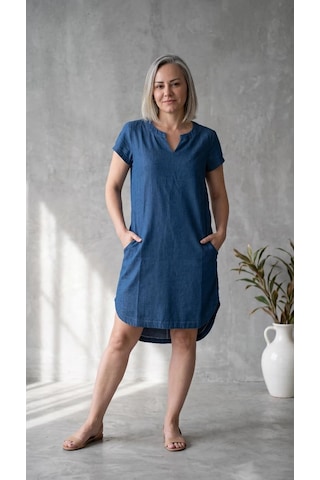 Byemelika Rahat Kalıp Denim Elbise Mavi