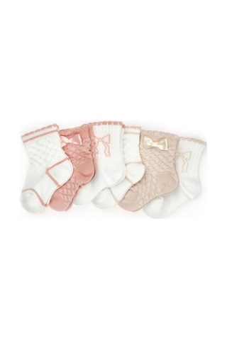 Babycosy Organic Wear Csyc1004 Bebek 6'lı Fiyonklu Çorap %100 Organik Pamuk, Bebek - Yenidoğan - Csyc1004 Taş Rengi