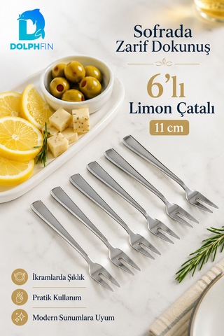 6 Lı Paslanmaz Çelik Limon Çatalı Seti 11 Cm Mini İkram Ve Sunum Çatalı Gümüş