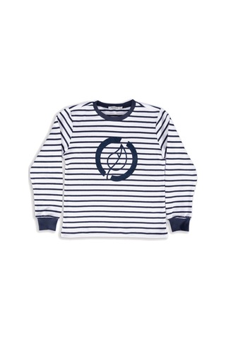 Ozmoz Logolu Lacivert Çizgili Erkek Çocuk Baharlık Sweathirt 001 Lacivert - Beyaz