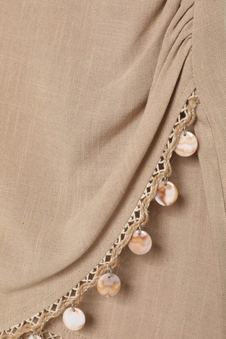 Quzu Midye Kabuk Aksesuarlı Keten Bej Kadın Etek Etk00451 Bej