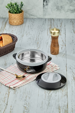 3149 Yemek Termosu - Sızdırmaz Kilitli Kapak Saklama Kabı Paslanmaz Çelik Sefertası 1000 Ml - Siyah Siyah