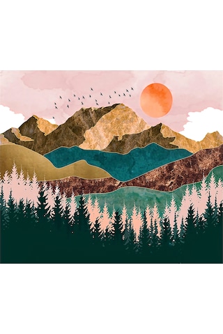 Gajeena Doğa Manzaralı Flanel Duvar Kilimi - Dağ Orman Güneşin Batımı Desenli Dekoratif Tapestri, Yatak Odası Ve Oturma Odası İçin 150x100 Cm Çok Renkli