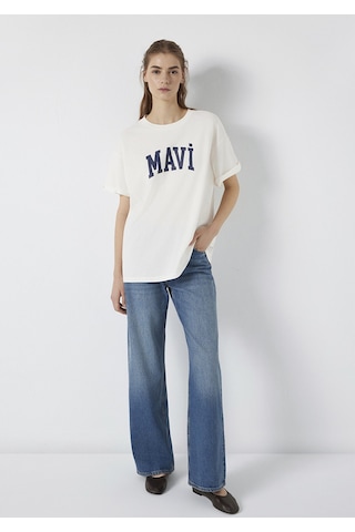 Mavi - Mavi Logo Baskılı Ekru Tişört. 1600843-81964 Ekru