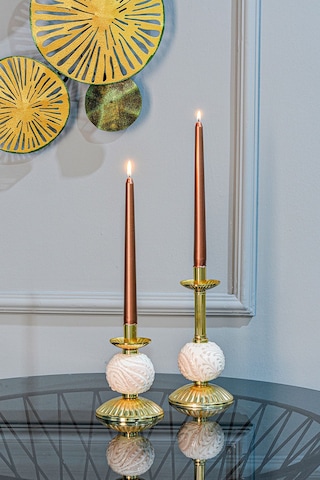 Ikili Krem Çinili Mumluk Gold Dekoratif Obje