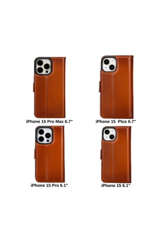 İphone 15 Pro Çıkarılabilir Deri Cüzdan Kılıf