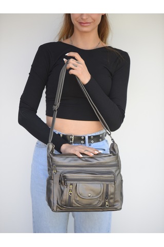 Jara Bag Pera Kadın Çapraz Çanta Yumuşak Dokulu, 7 Bölmeli Ve Geniş Kullanım Alanı Gümüş