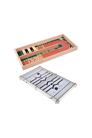 Ahşap 2'si 1 Arada Shuffleboard Ve Hızlı Sapan Oyunu - Çift Taraflı Eğitici Çocuk Kutu Oyunu