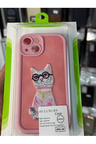 Apple Uyumlu iPhone 14 3d Luxury Case Kedili Kılıf