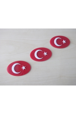 Ay Yıldız 8x5cm Yapıştırmalı Oval Kabartma 2 Adet Türk Bayrağı