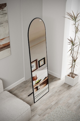 Evdemo Pamir Siyah Metal Çerçeveli Ayaklı Oval Boy Aynası 180x50 Cm Siyah
