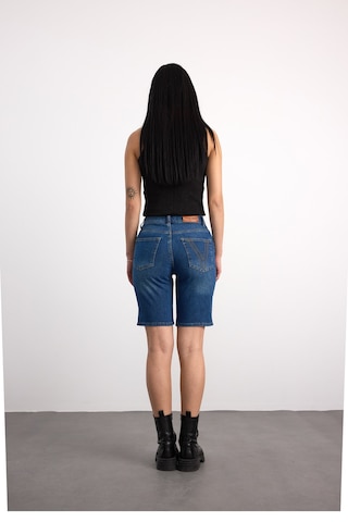 40391-73603 Kadın Mom Fit Mıd Waıst Denim Şort 40391-73603 Koyu Mavi