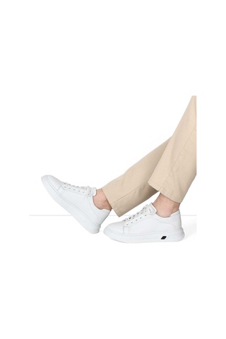 Erkek Beyaz Kalın Tabanlı Deri Sneaker