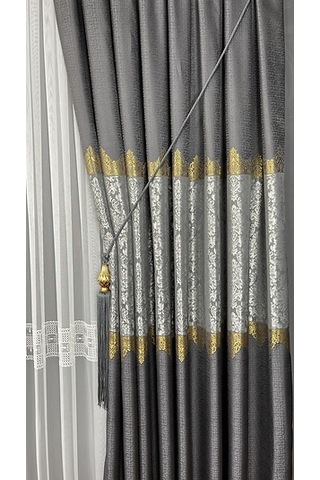 Takım Fon Perde Antrasit-altın 2 Kanat Fon+aksesuar Antrasit Gri