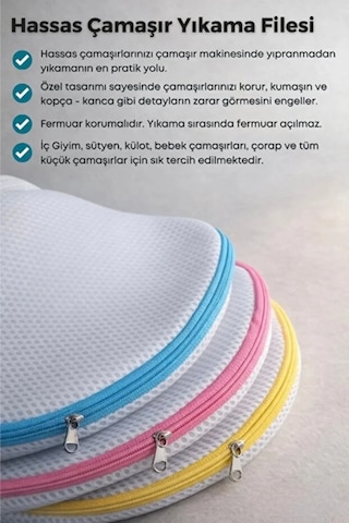 Lüx 3'lü Set Fermuarlı Bebek Çorap Sütyen Çamaşır Kurutma & Yıkama Filesi Beyaz