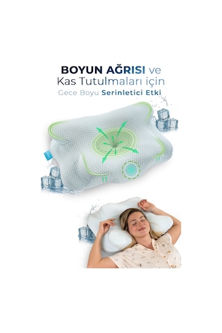 Nova Ice Serinletici Kılıflı Visco Soğuk Yastık Ortopedik Boyun Destekli Memory Foam Ergonomik Yastık 62x42x13/10cm Beyaz