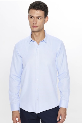Tudors Erkek Modern Slim Fit Dar Kesim Uzun Kollu Pamuklu Kolay Ütü Armürlü Mavi Gömlek-31492-mavi Mavi
