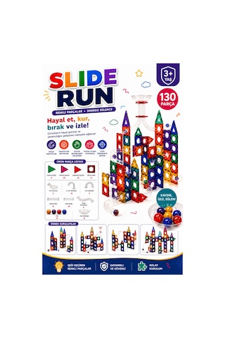 Slide Run 130 Parça Manyetik Blok Seti Bilye Parkuru Ve Yapı Oyuncağı 3+ Yaş