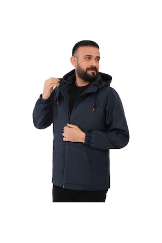 Freemen Erkek Lacivert Astarlı Kanguru Su Ve Rüzgar Geçirmez Kapüşonlu Yağmurluk Lacivert