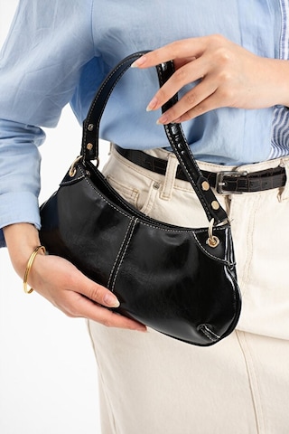 Lovelystore Bükreş Model Omuz Ve El Çantası Parlak Kırçıllı Yapılı Fermuarlı 33x14 Siyah