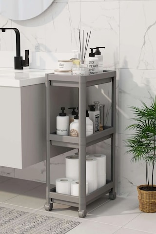 3 Katlı Banyo Raf Ünitesi, Banyo Düzenleyici, Şampuanlık, Gri