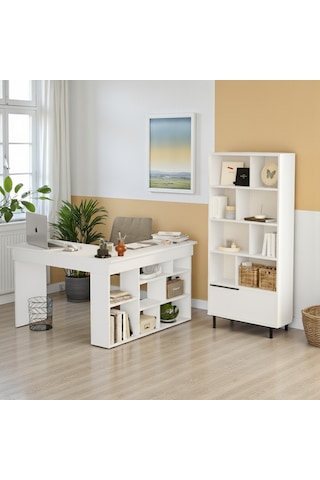 Robin Home Çalışma Masası & Kitaplık 2'li Set Beyaz Beyaz Beyaz