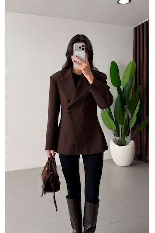 Ecenin Favorileri Acı Kahverengi Kruvaze Blazer Kadın Ceket