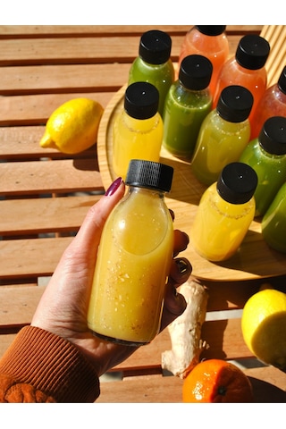 10 Adet Cam Şişe 125 Ml Detoks Gınger Shot Şişesi Detox Meyvesuyu Siyah