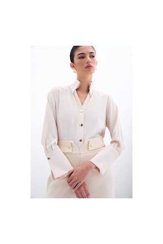 Sateen Çıt Çıt Detaylı Gömlek - Bej-135953 Bej