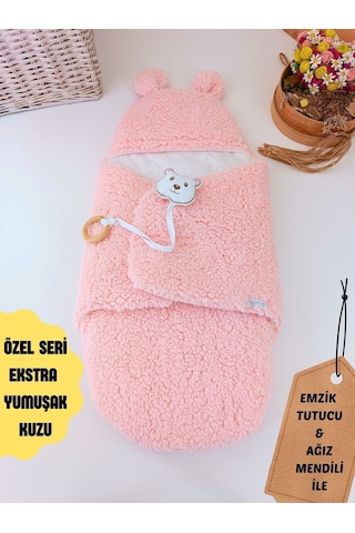 Peluş Bebek Dış Kundağı Oyuncaklı Uyku Tulumu Hastane Çıkışı Hediyelik Sarma Battaniye Pembe