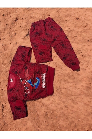 3 İplik Takım Batmen Örümcek Adam Baskılı Kırmızı