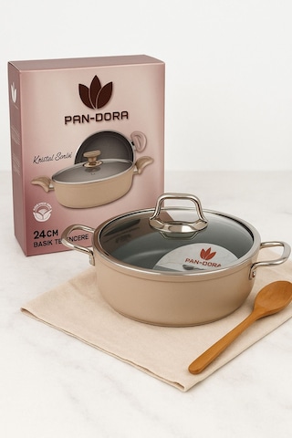 Evinda Pan-dora 24 Cm Kristal Döküm Basık Pilav Tenceresi Yapışmaz, 1.kalite-yanmaz-134 Metalik
