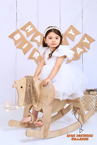 Ahşap Sallanan At-deri Koltuklu-ayak Destekli- Yeni Model -pembe