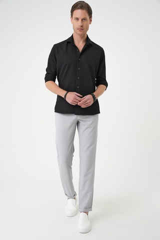 Efor Slim Fit Gofre Kumaş Desenli Kısa Kol Siyah Gömlek G 1592 Siyah