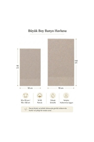 2 Parça Banyo Havlu Seti %100 Pamuk 90x150 + 50x90 Cm Elora Collection Bej