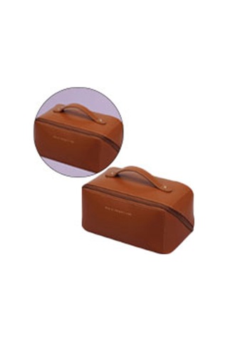 Pu Deri Tuvalet Çantası, Su Geçirmez, Büyük Kapasiteli, Bölmeli Tasarım, Taşınabilir, Narin Kozmetik Makyaj Çantası, Kahverengi Diğer