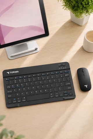 Delux Serisi Ofis Klavyesi Masa Düzeni Renkli Set Kablosuz Klavye Mouse Seti Tmk09 Siyah