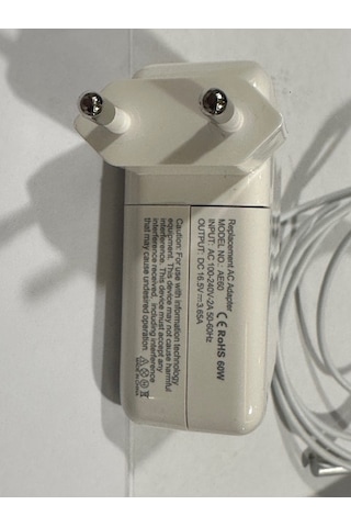 Apple Uyumlu MacBook L Uçlu 16.5 Volt 3.65 Amper Magsafe1 Adaptör 60 Watt Magsafe1 Adaptör