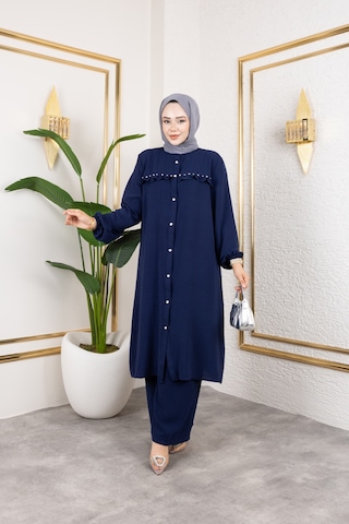 Ayrobin Kumaş İnci Detaylı Takım / T105 - Lacivert Lacivert