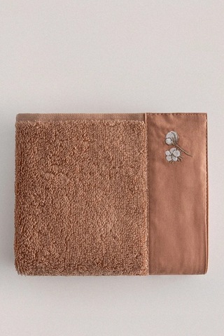 Ecocotton Pure Cotton Kahverengi Bez Bordürlü %100 Organik Pamuk 2'li Yüz Havlusu Seti - 50 90 Cm Kahverengi