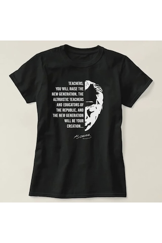 Modi 24 Kasım Öğretmenler Günü Temalı Baskılı Bisiklet Yaka T-shirt - Siyah Açık Lacivert - Gri - Siyah